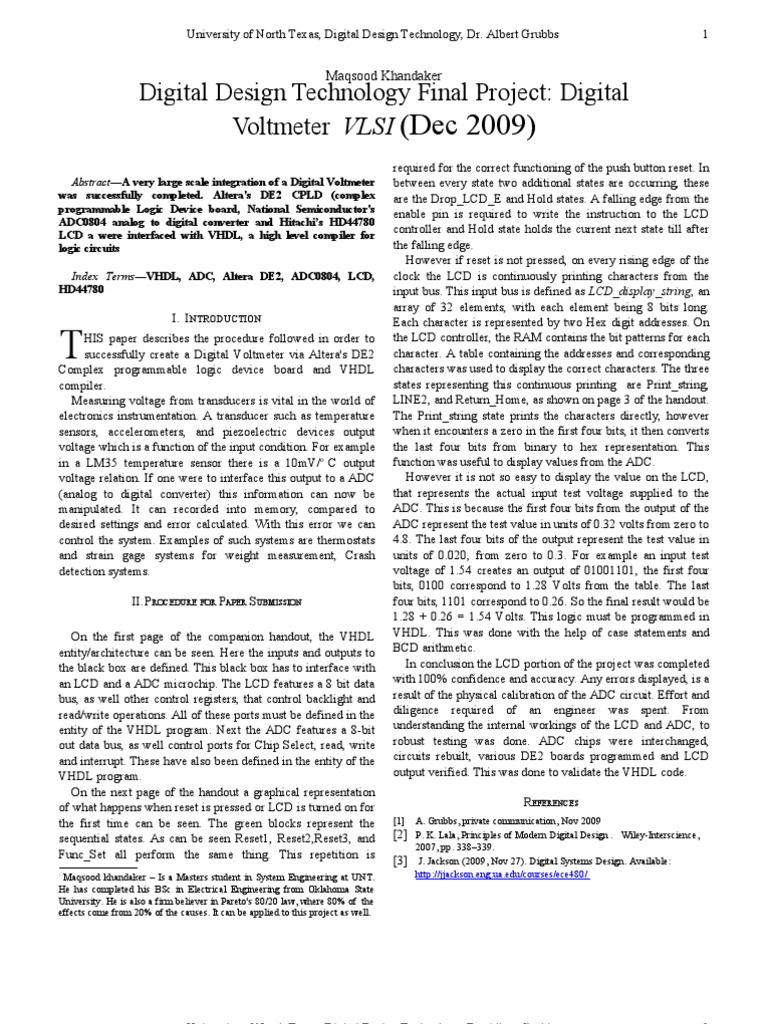 Digital Voltmeter VLSI PDF Analog To Digital Converter Vhdl