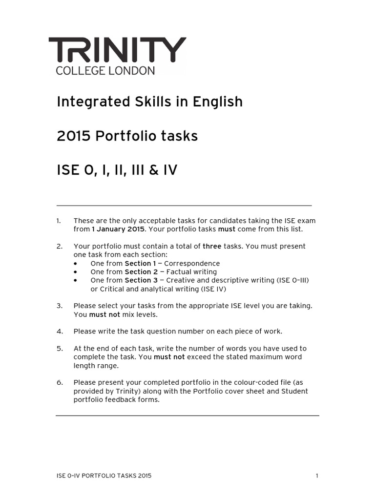 Integrated Skills In English 2015 Portfolio Tasks Ise 0 I Ii Iii