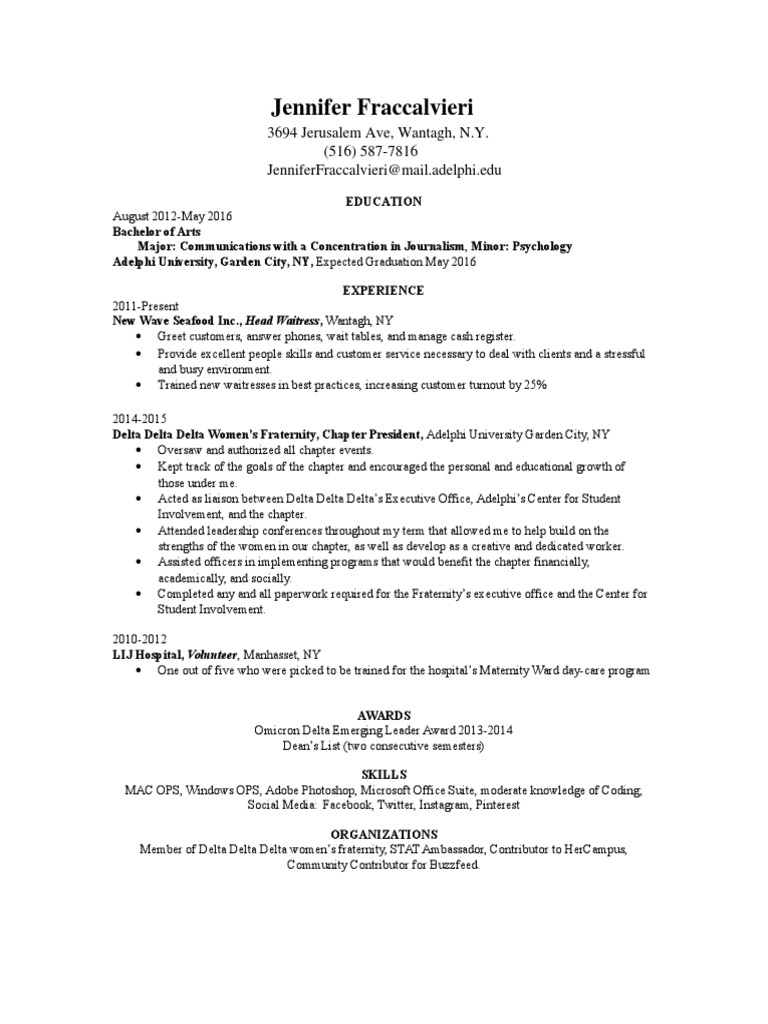 Jennifer Fraccalvieri's Resume Summary | PDF | Self-Improvement