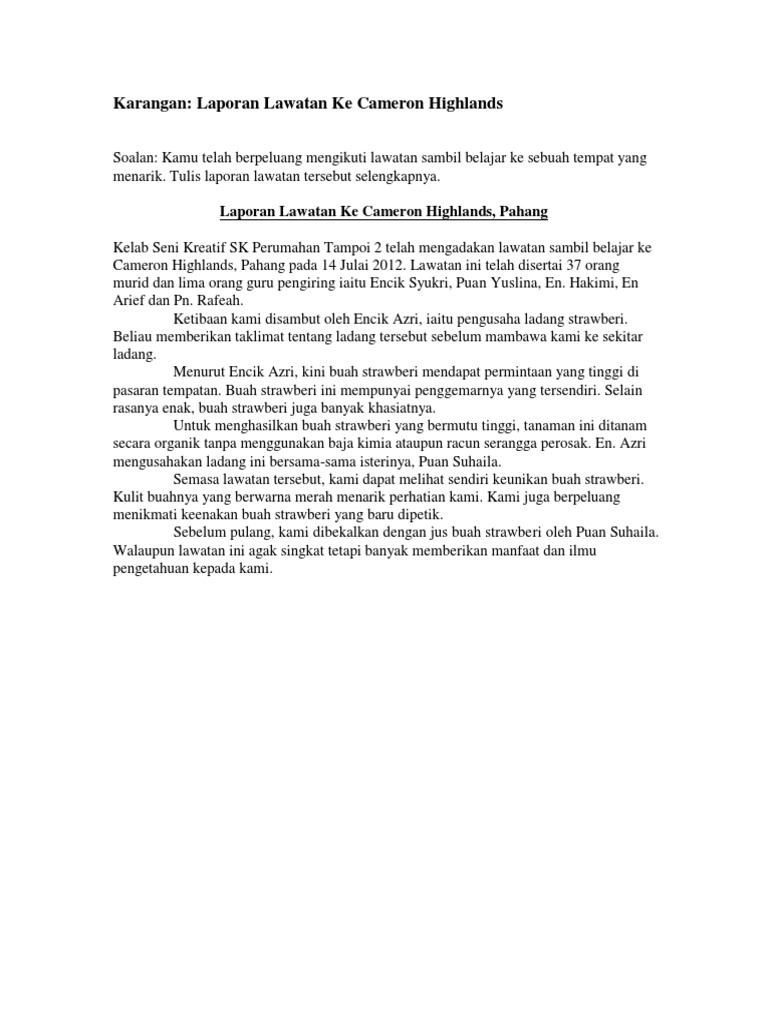 Karangan Laporan Lawatan Ke Cameron Highlands Pdf