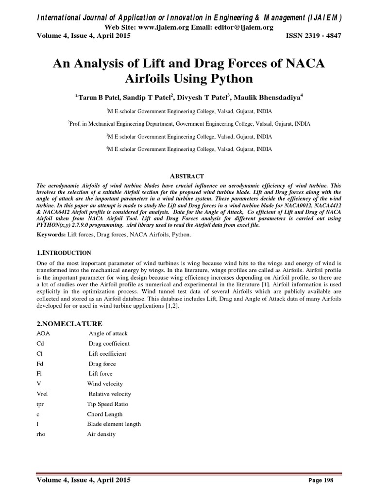 Lift and Drag Analysis of NACA Airfoils | PDF | Airfoil | Lift (Force)