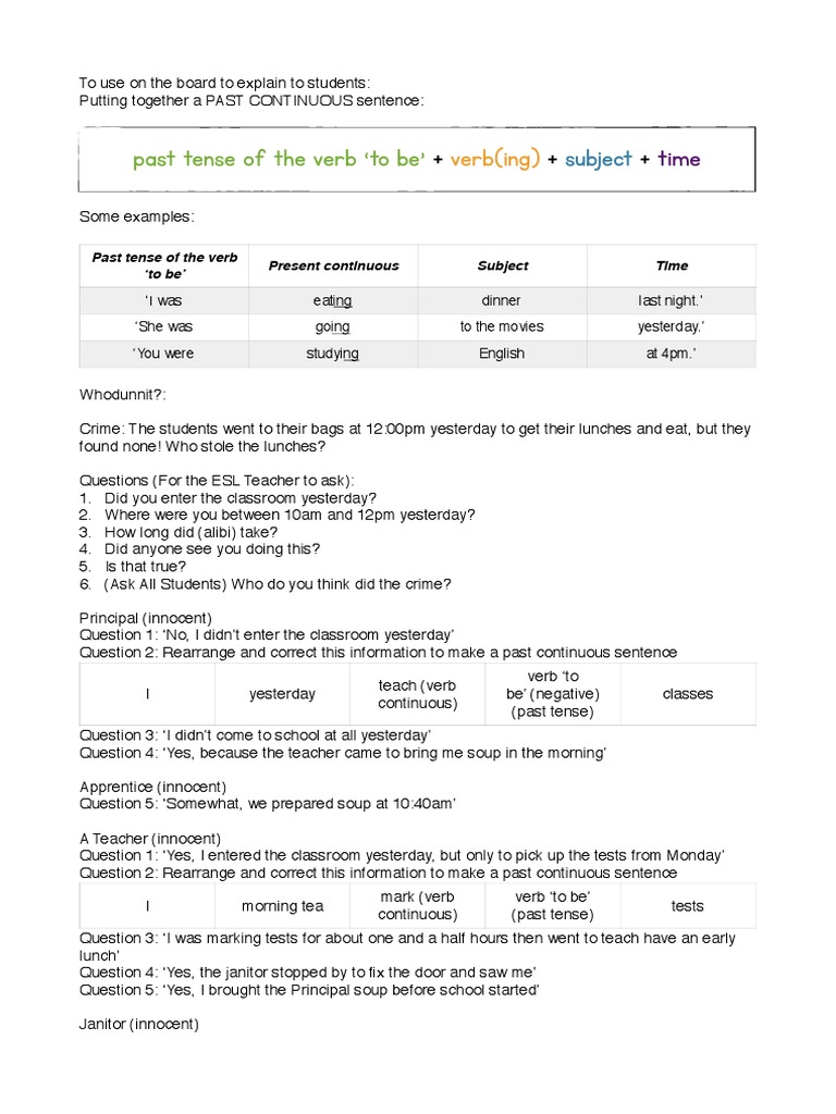 Teaching Past Continuous with Whodunnit | PDF