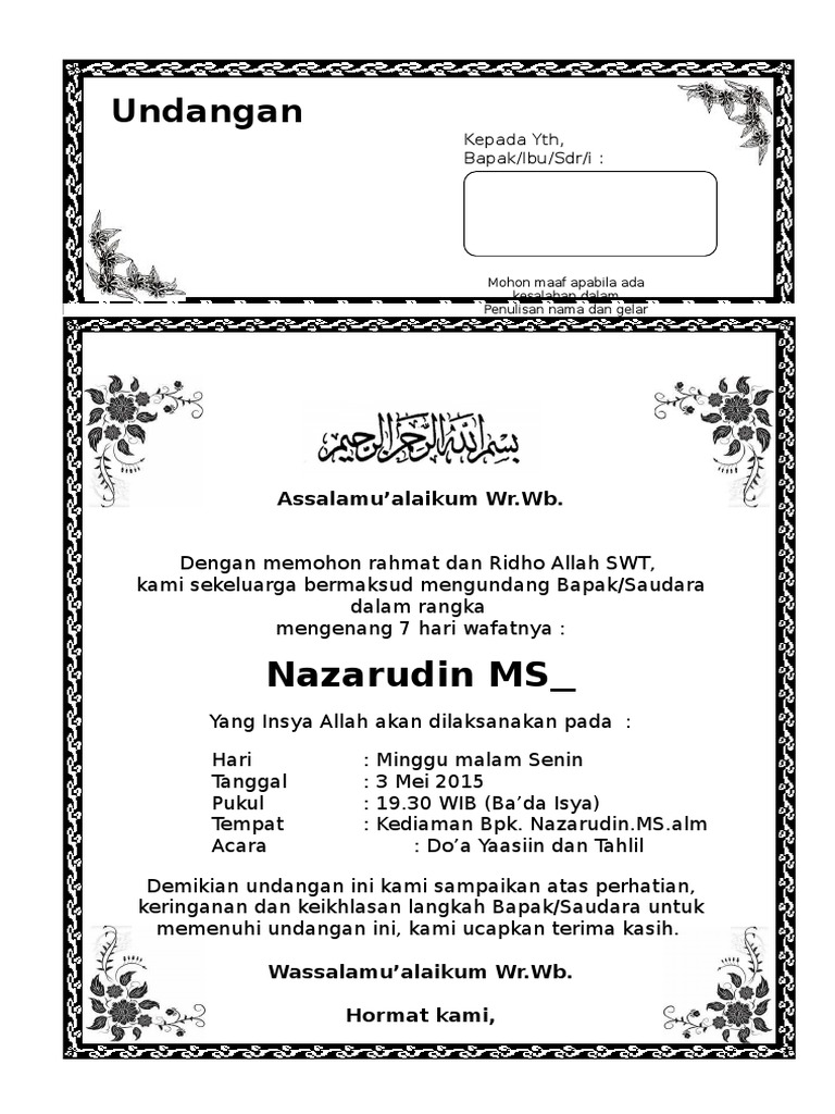 Contoh Undangan Haulan