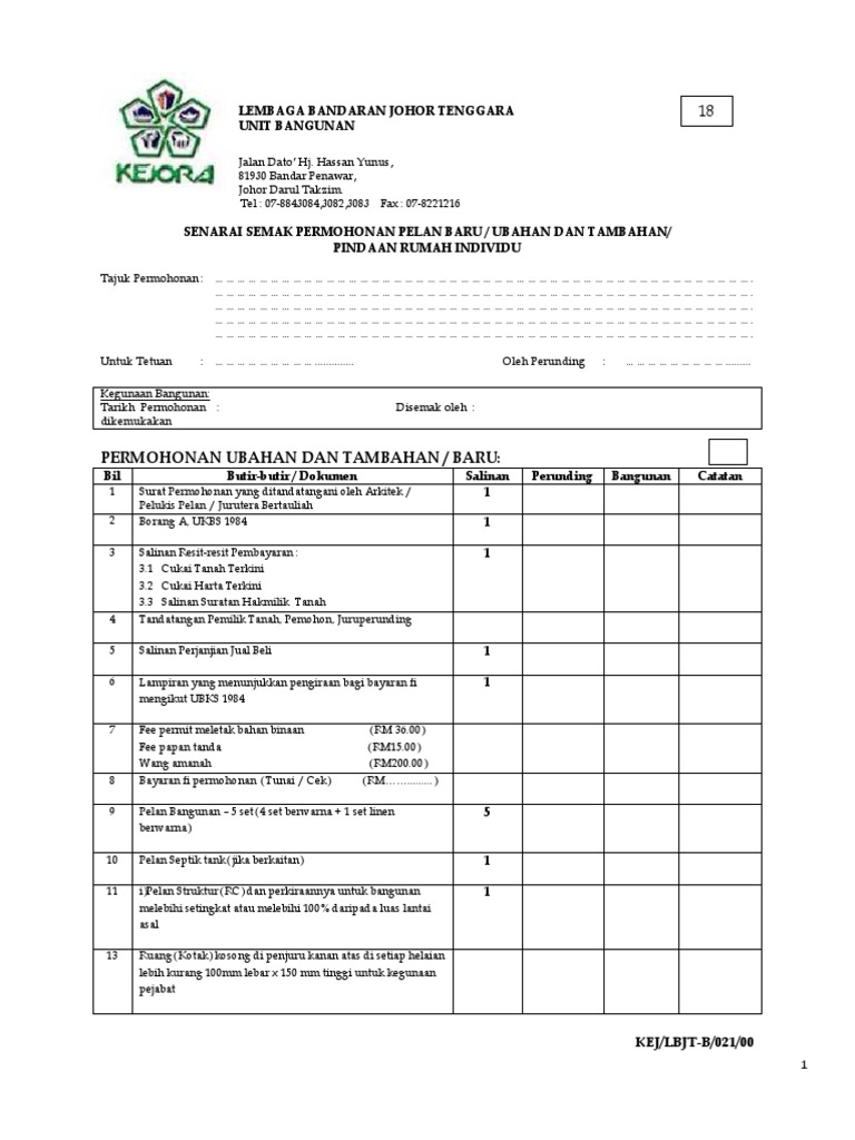 Senarai Semak Permohonan Pelan Baru Ubahan Tambahan Pindaan Rumah Individu Pdf