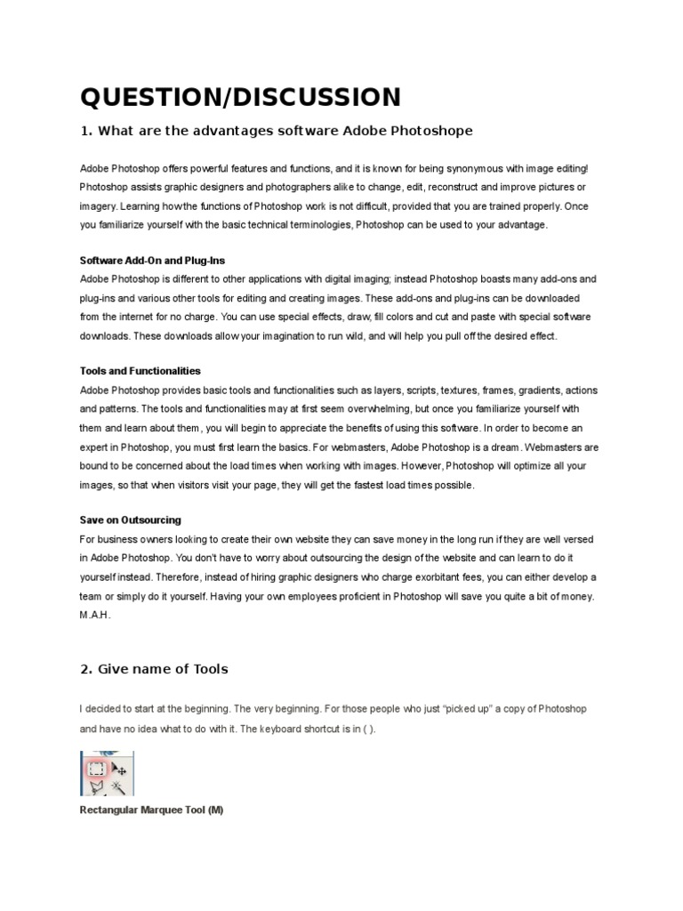 Advantages and Tools of Adobe Photoshop | PDF | Adobe Photoshop | Areas ...