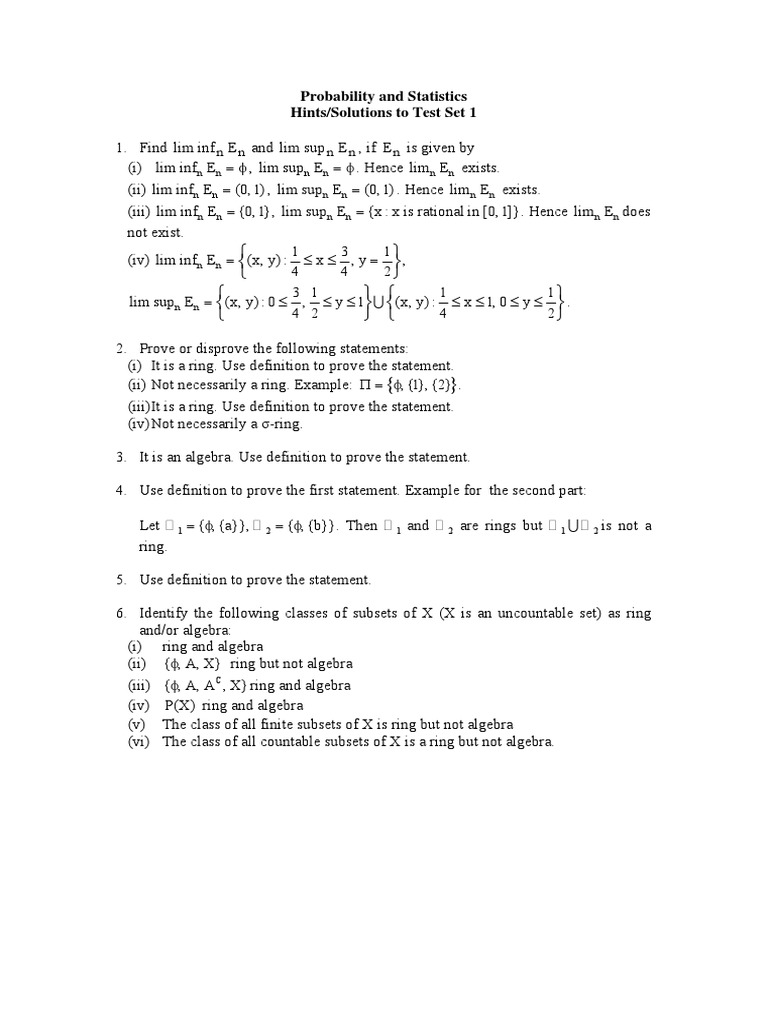 Probability and Statistics: Test Set Solutions | PDF | Language Arts ...