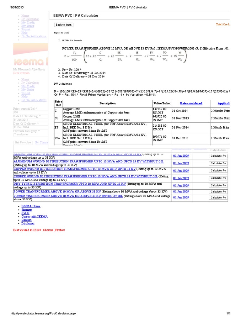 IEEMA PVC PV Calculator Jan14 To Dec14 PDF