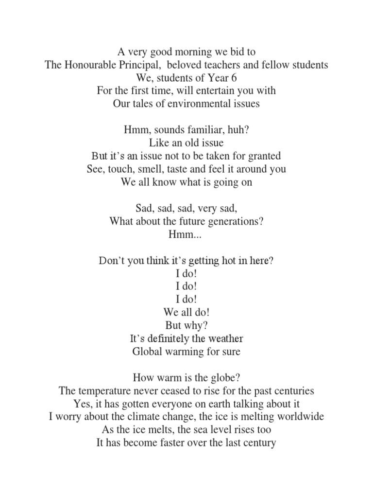 Save the Earth Choral Script Deforestation Environmental Science