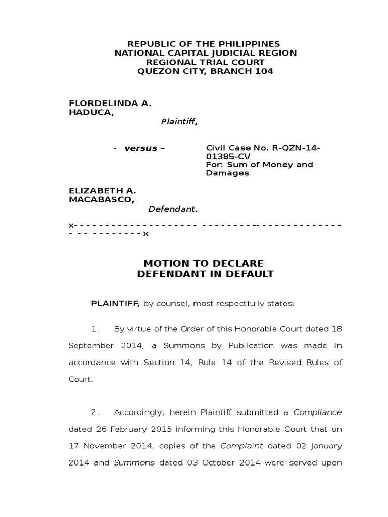 Motion to Declare Defendant in Default Part 2 Government