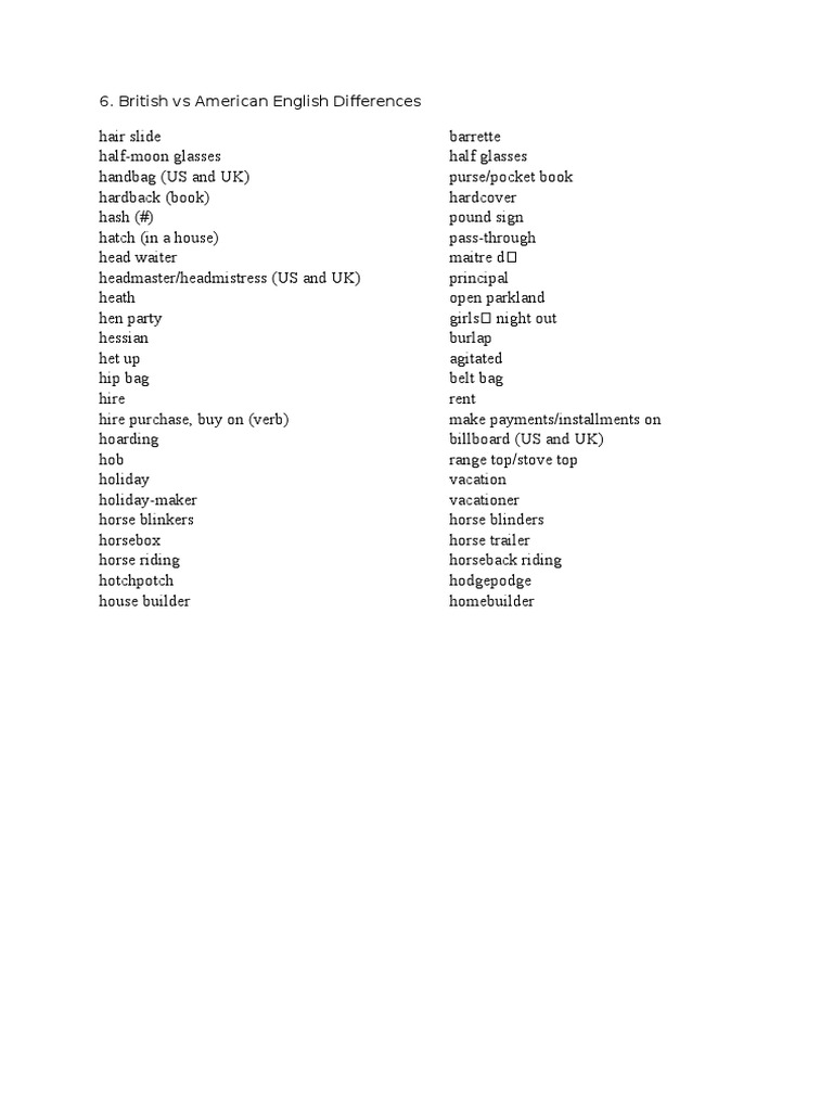 British vs American English Terms Explained | PDF