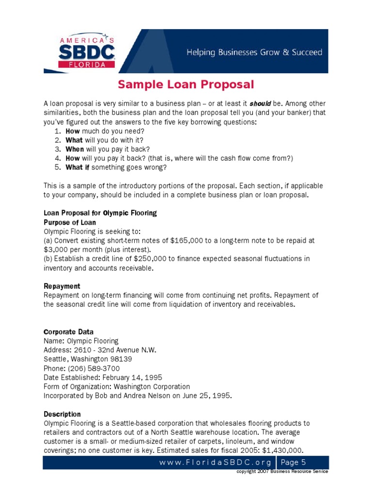 Loan Proposal Sample Loans Banks