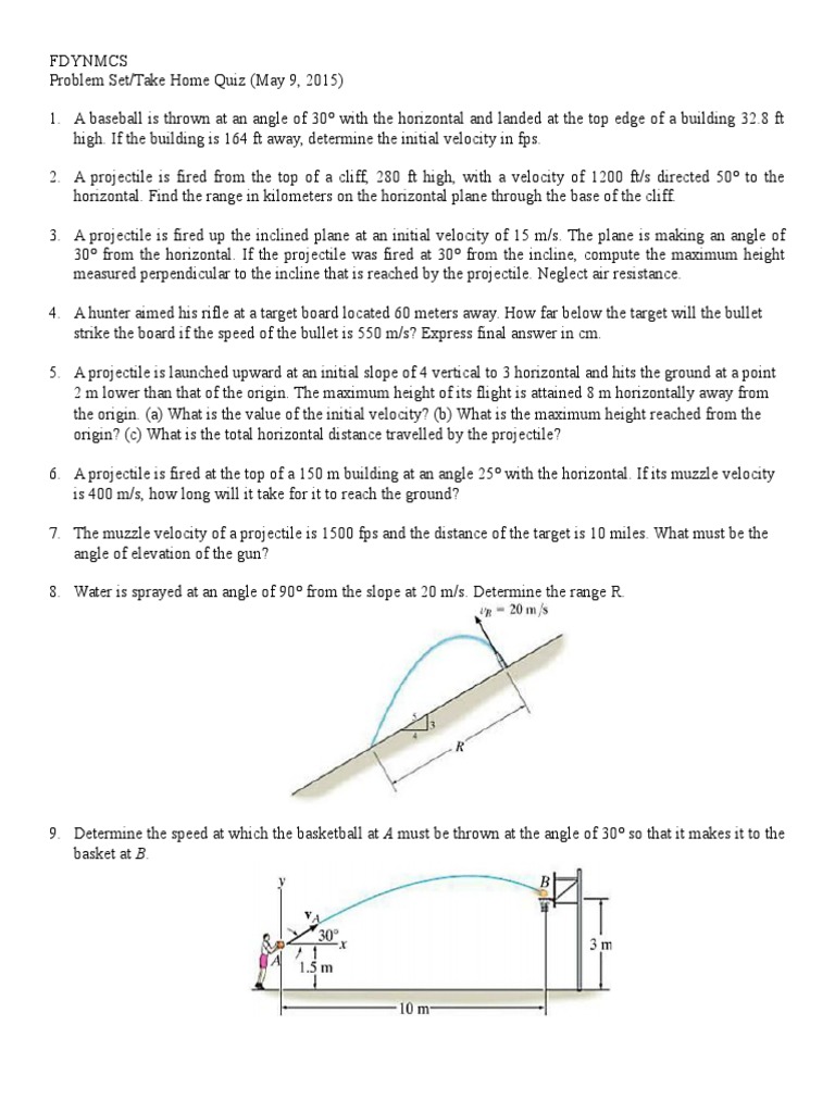 Problem Set (Projectile&Curvilinear Motion) PDF Speed Projectiles
