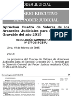 CUADRO DE VALORES DE LOS ARANCELES JUDICIALES PARA EL EJERCICIO GRAVABLE DEL AÑO 2015