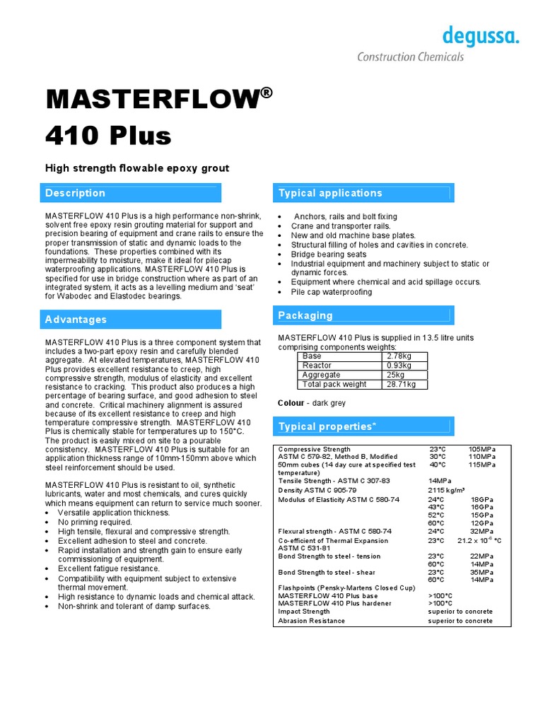 TDS - Masterflow 410 Plus | PDF | Epoxy | Strength Of Materials