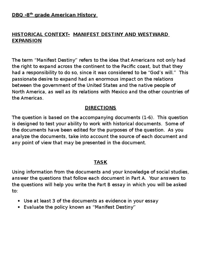 Manifest Destiny DBQ Documents | PDF | Mexican–American War | The ...