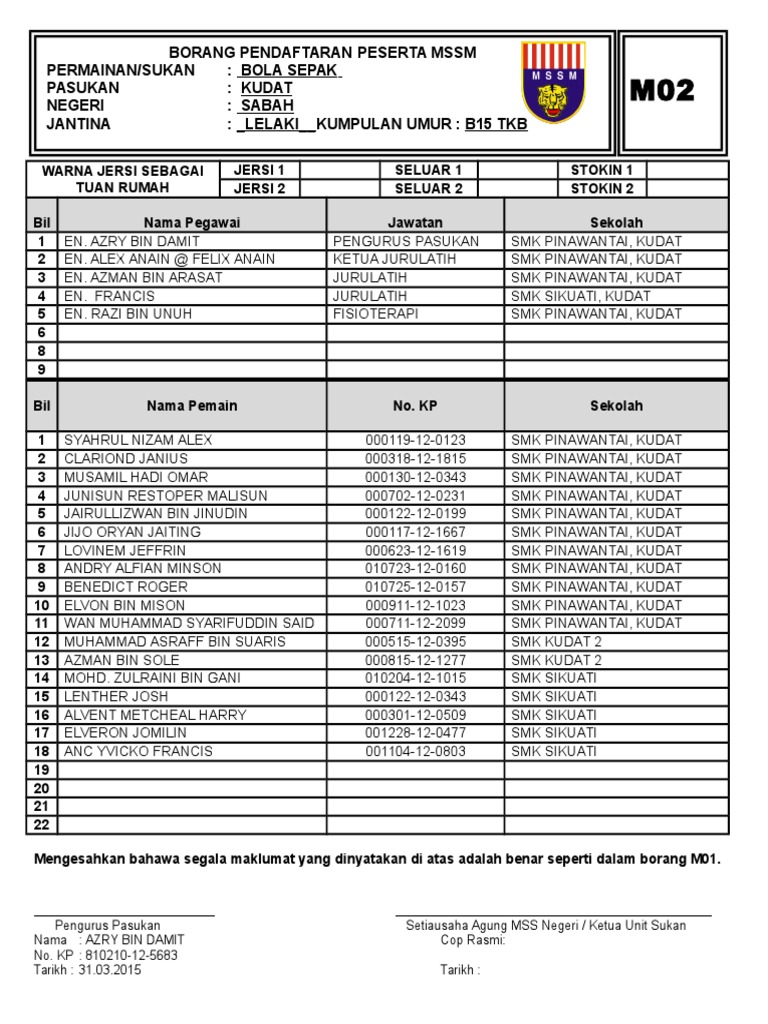 Borang M02 B15 | PDF