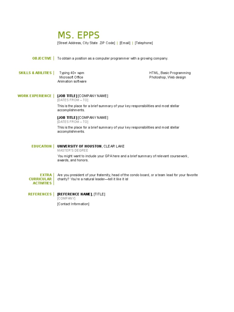 Computer Programmer Resume Template | PDF
