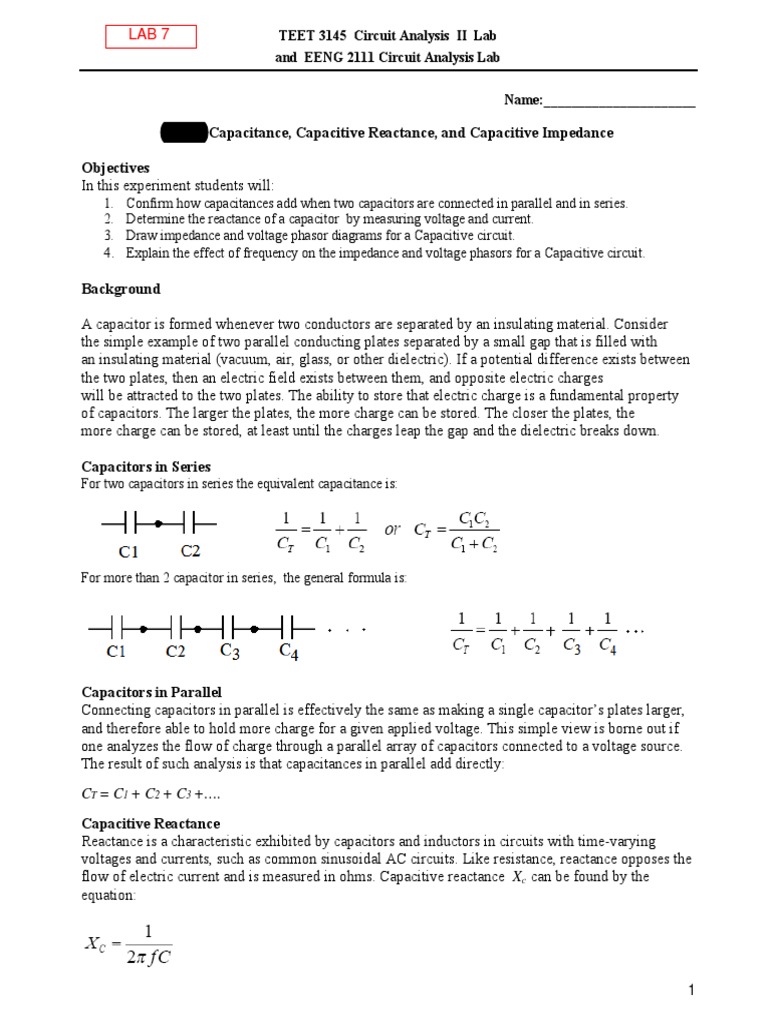 Capacitive Reactance Experiment Lab 7 Pdf Capacitor Electrical