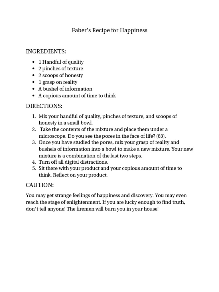Fabers Recipe For Happiness PDF