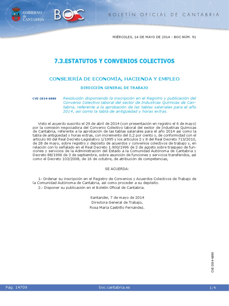 TABLAS 2014 Convenio Industrias Quimica Cantabria PDF Salario mínimo Salario