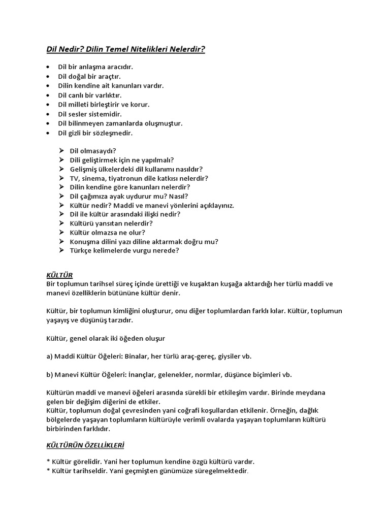 dil nedir dilin temel nitelikleri nelerdir kultur pdf