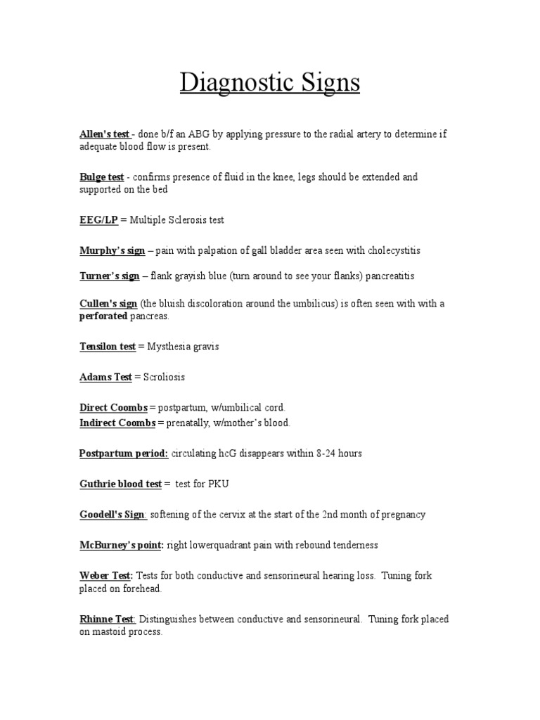 Diagnostic Signs | PDF