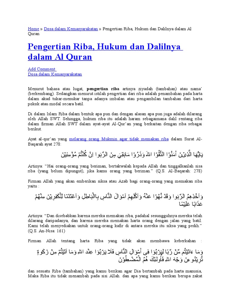Hukum dan Bahaya Riba dalam Islam | PDF