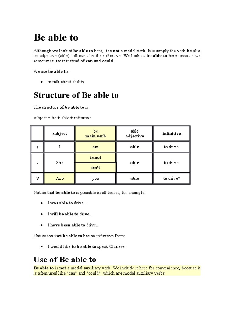 Be able to pdf verb grammatical tense