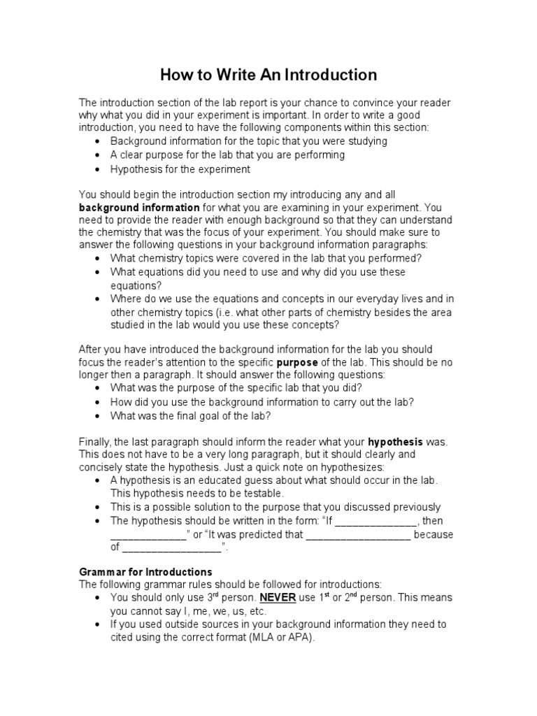 Writing Lab Report Introductions | PDF | Experiment | Stoichiometry