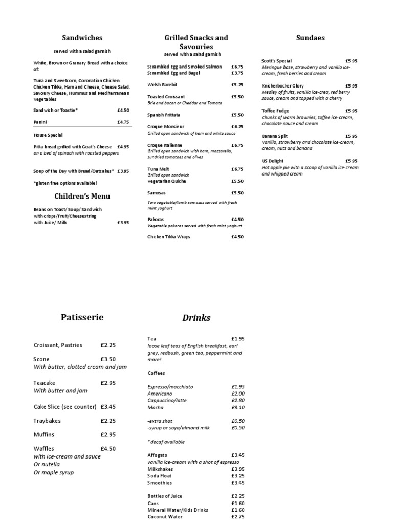 Sandwiches, Snacks, and Desserts Menu | PDF | Cooking, Food & Wine ...