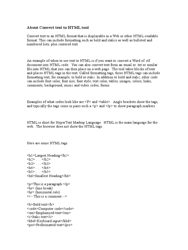 Text to HTML Conversion Tool Guide | PDF | Computers