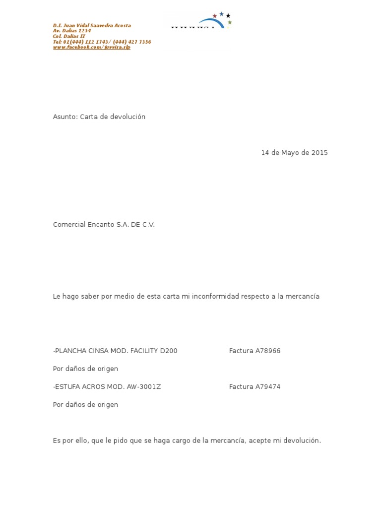 Carta de devoluci n pdf
