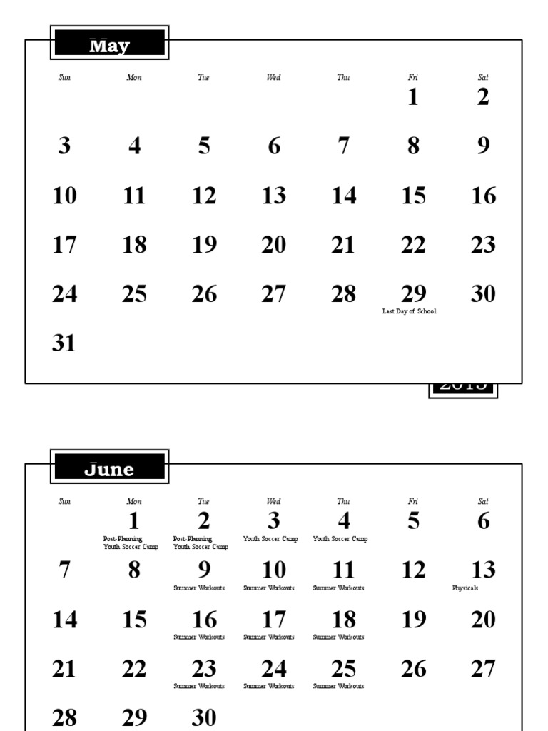 Summer Calendar PDF