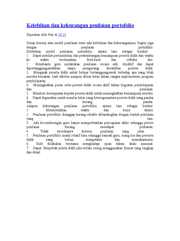 Kelebihan Dan Kekurangan Penilaian Portofolio Pdf