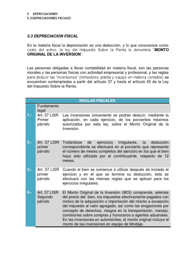 Depreciación Fiscal según LISR | PDF | Impuesto sobre la renta ...