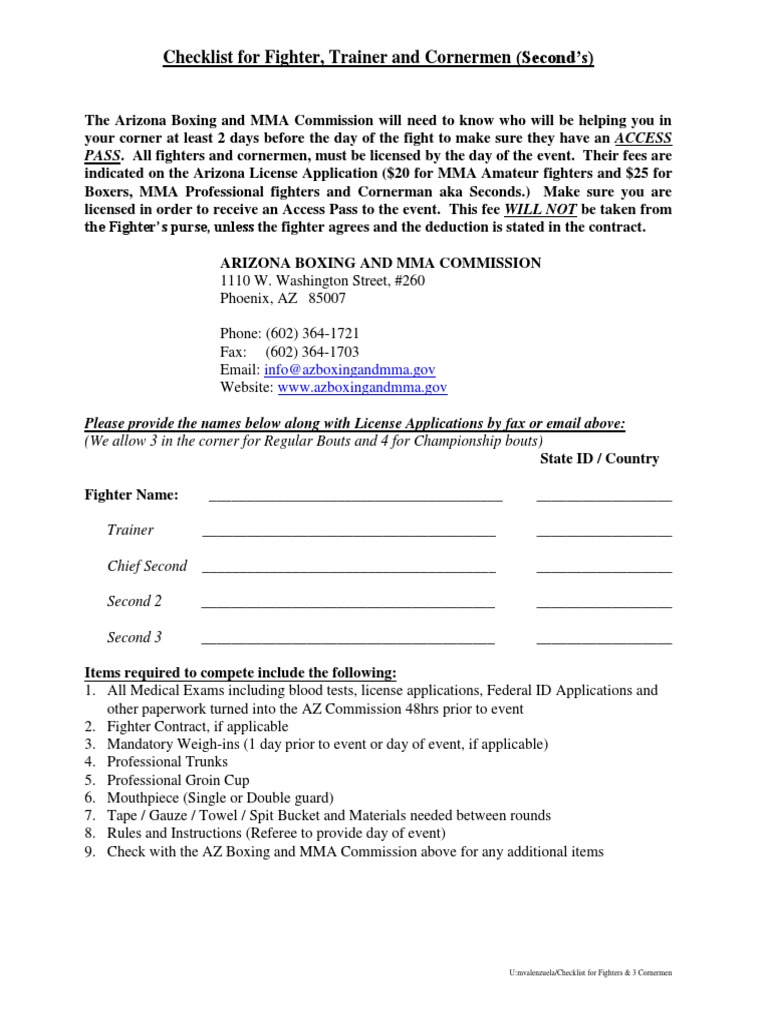 Arizona Fighter & Cornermen Checklist | PDF | Sports & Recreation