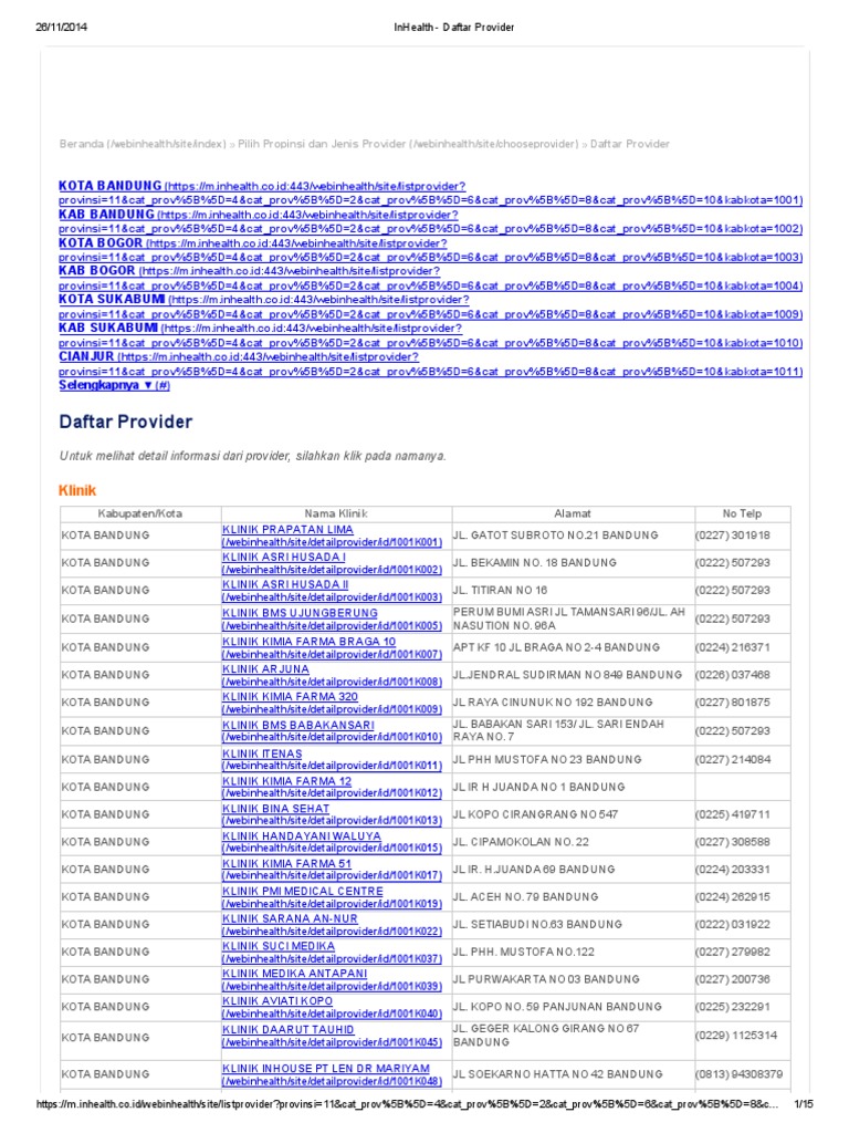 Inhealth Daftar Provider