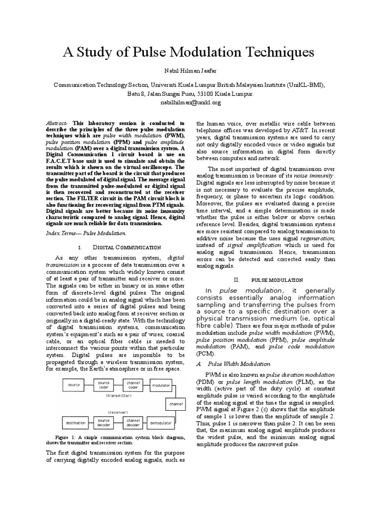 Lab1 Pulse Modulation FACET | PDF | Modulation | Digital Signal