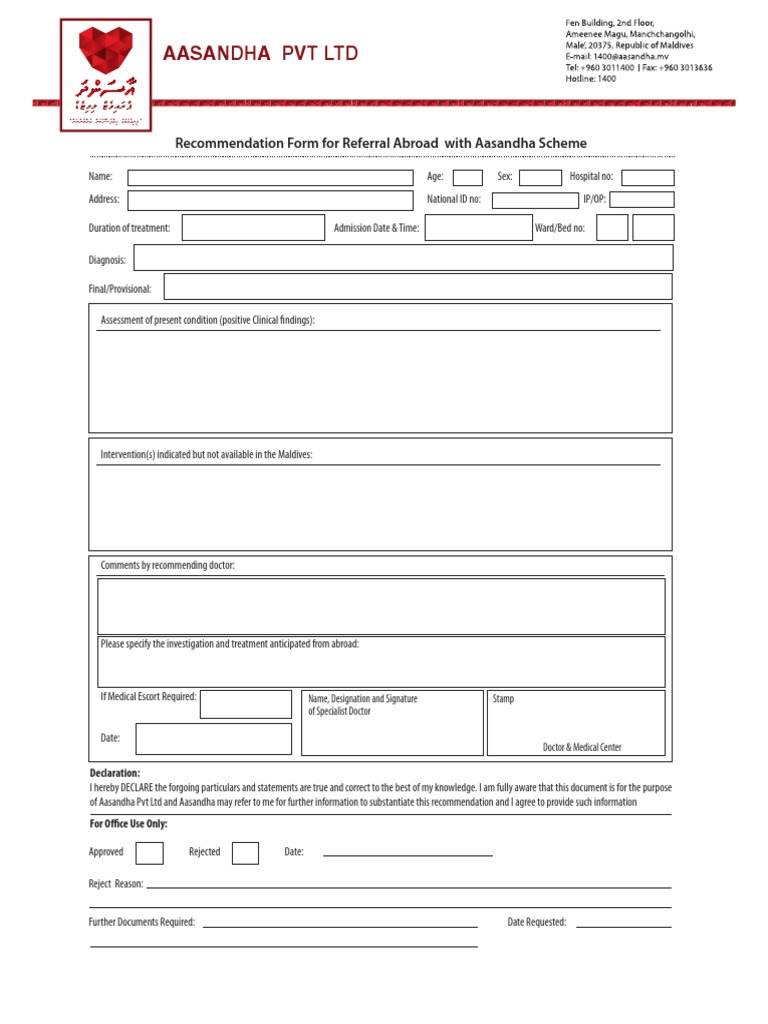 Aasandha Referral Recommendation Form | PDF | Lifestyle