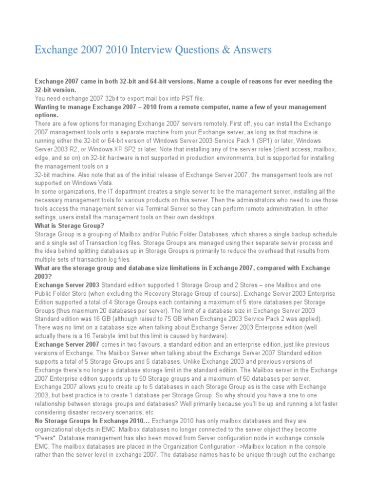 Exchange 2007 Interview Q&A Guide | PDF | Microsoft Exchange Server ...