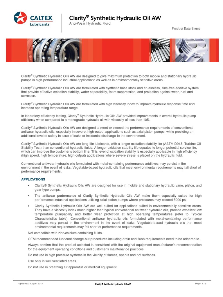 Clarity Synthetic Hydraulic Oil AW Motor Oil Lubricant Free 30