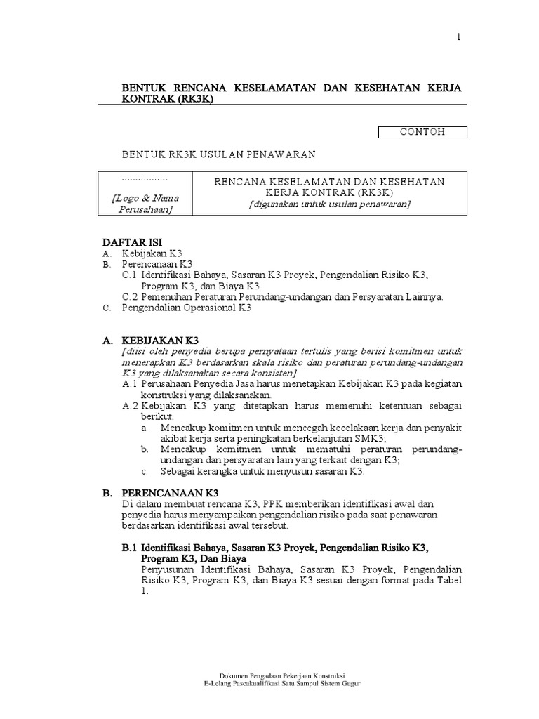 Rencana K3 Kontrak Konstruksi RK3K | PDF | Komputer | Teknologi & Rekayasa