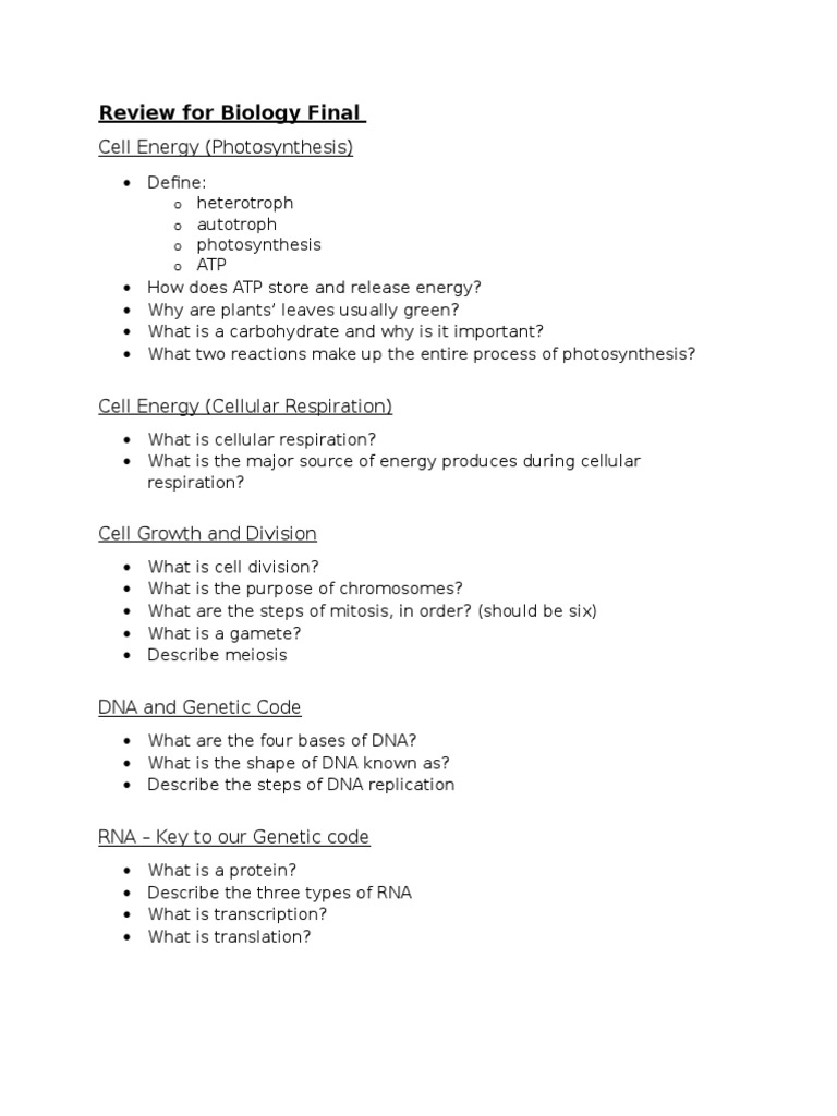 Review For Biology Final | PDF