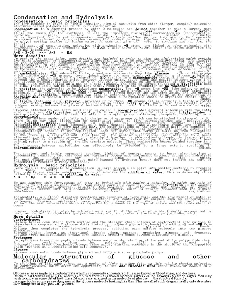 Glucose Condensation Reactions Explained | PDF | Glucose | Hydrolysis