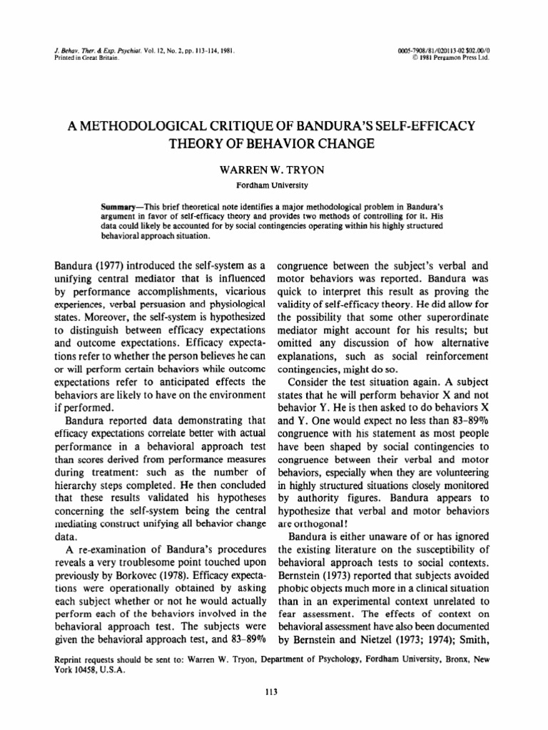 Critique of Bandura's Self-Efficacy Theory | PDF | Self Efficacy ...
