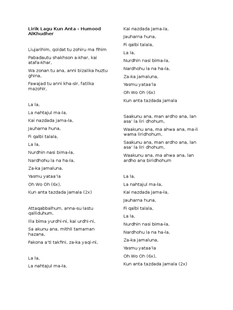 Lirik Lagu Kun Anta