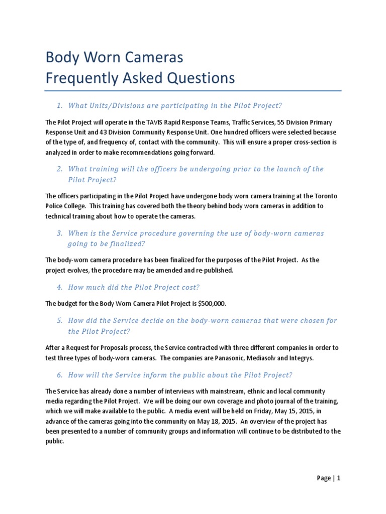 Body Worn Cameras Frequently Asked Questions PDF Body Worn Video