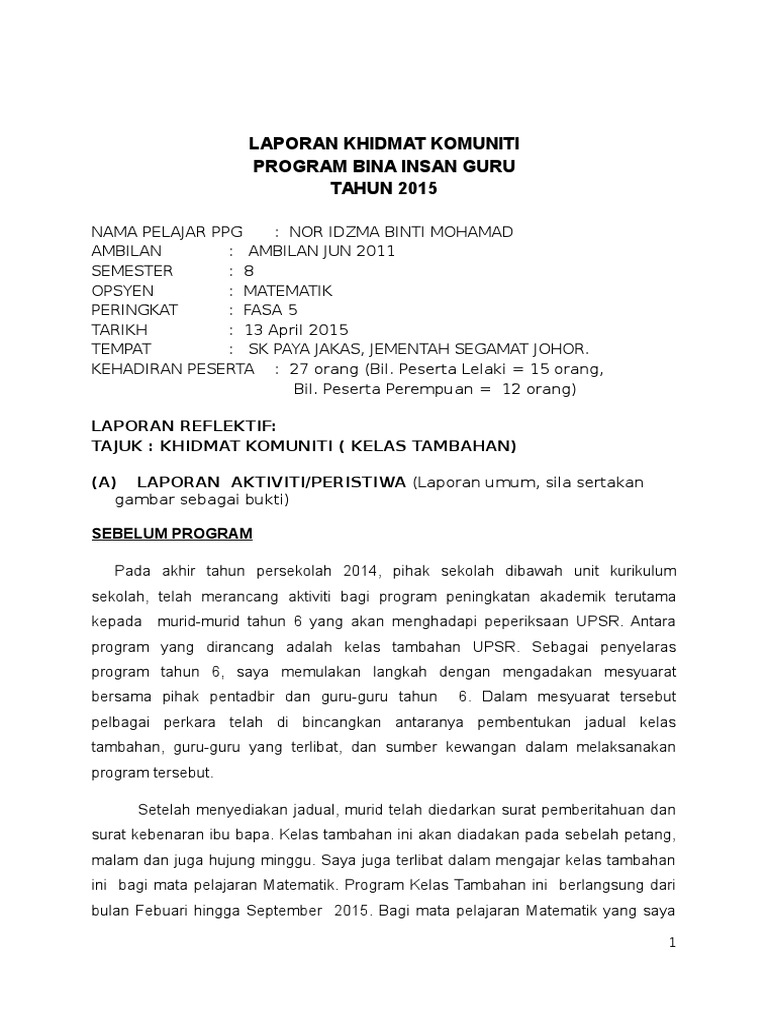 Laporan Khidmat Komuniti Kelas Tambahan Pdf