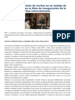 Francisco- Homilía a Confederación Caritas Internationalis Quien Vive La Misión de Caritas Es Un Testigo de Cristo 12-5-15