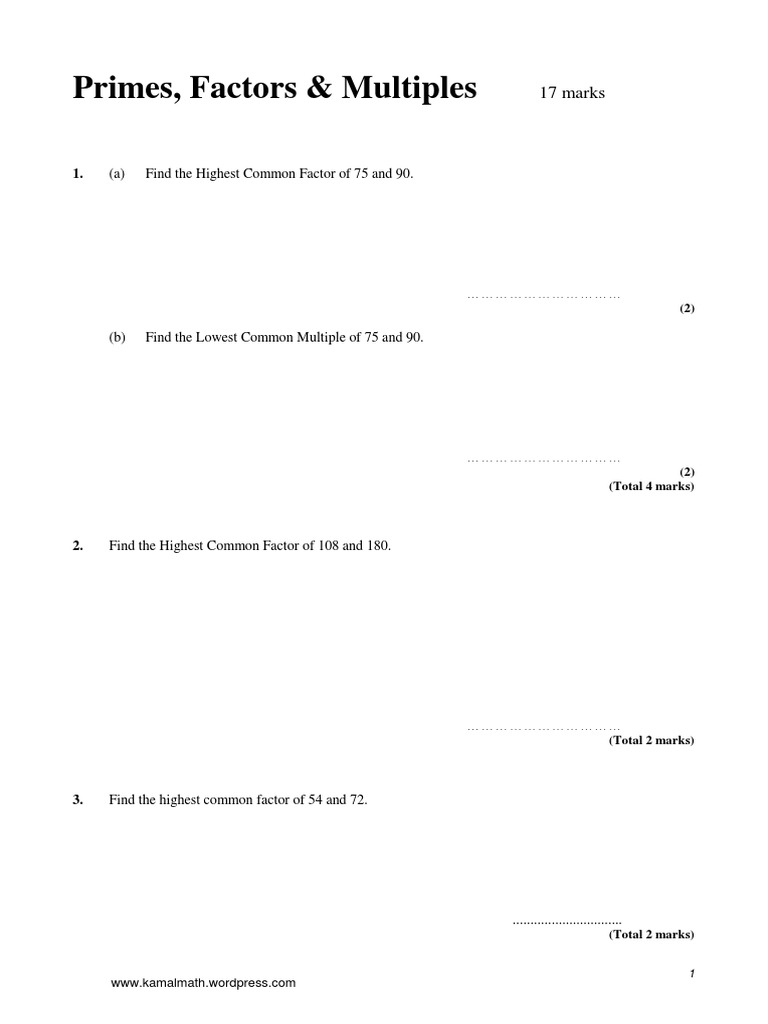 Primes, Factors, and Multiples Guide | PDF